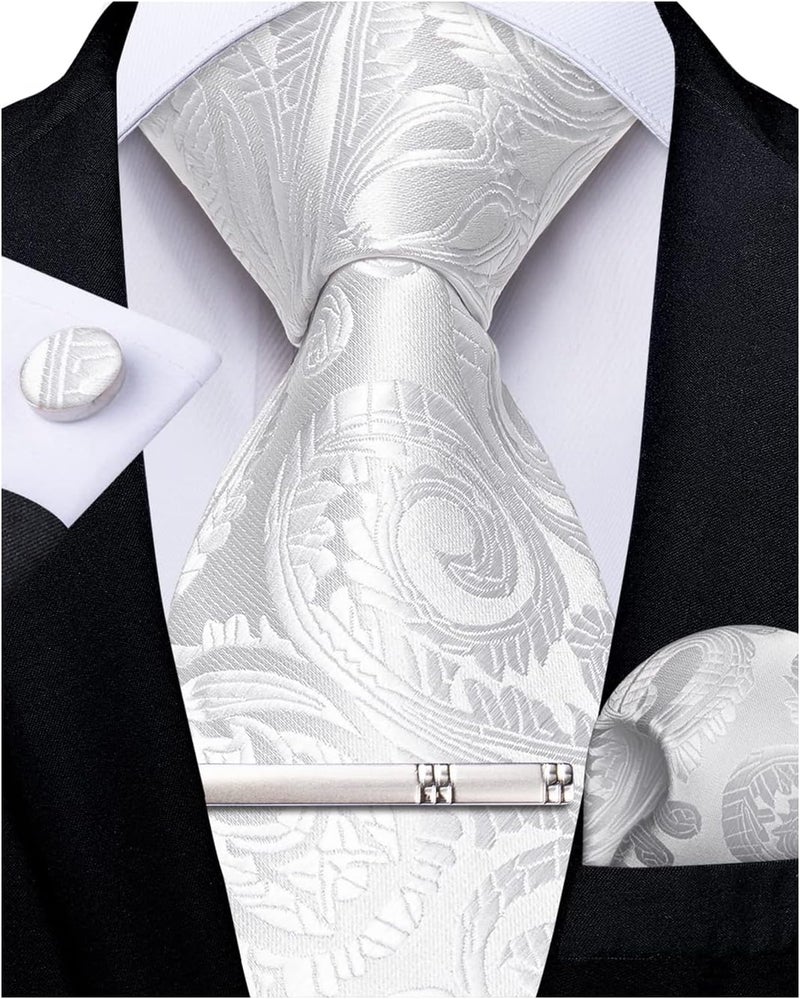 DiBanGu Paisley Ties for Men Silk Necktie and Pocket Square Cufflinks Tie Clip Set Woven Classic Mens Tie for Wedding Party - Image 1